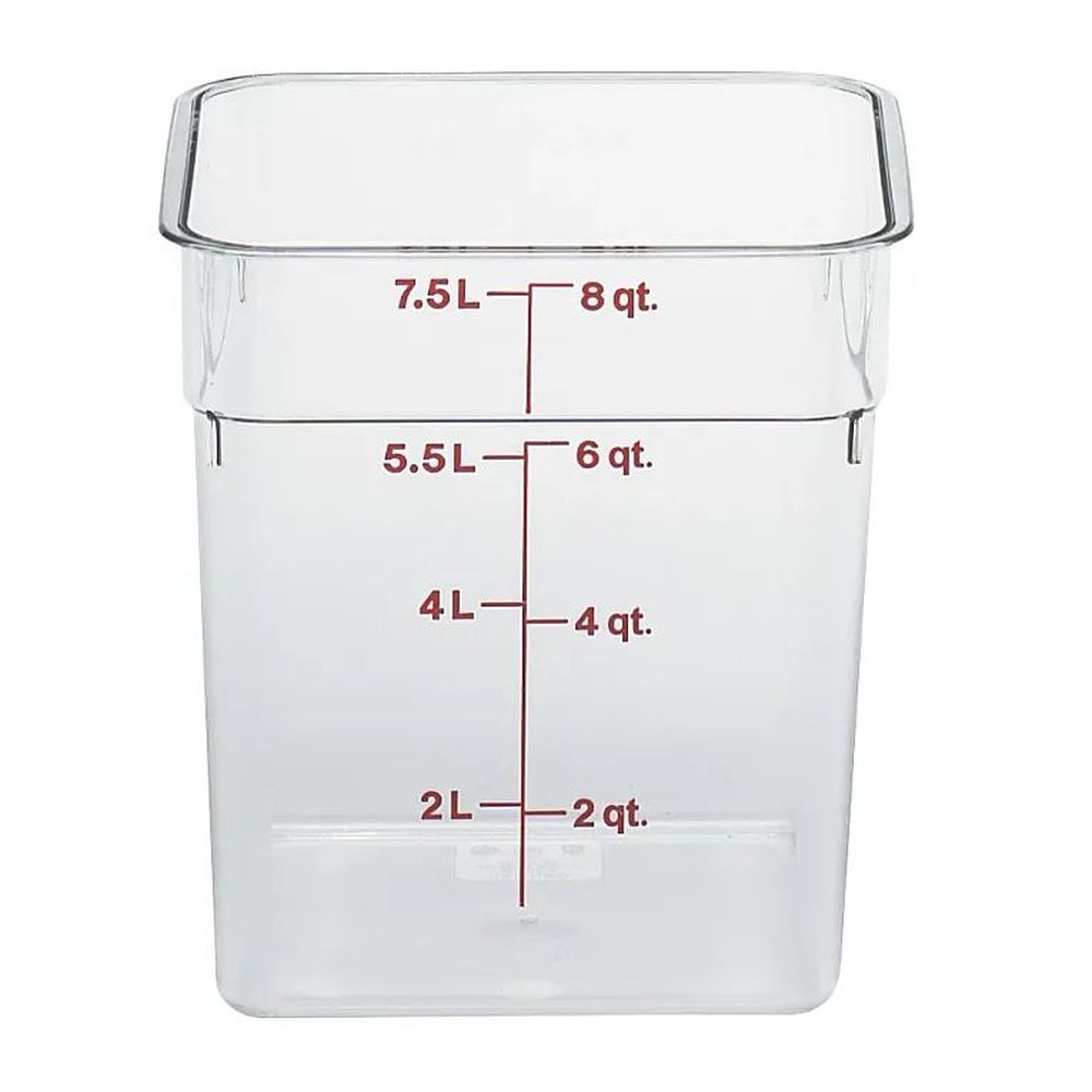 Cambro Camwear Camsquares Classic Clear Polycarbonate 8 Quart Food Storage Container With Winter Rose Graduation, 8 3/8 X 8 3/8 X 9 1/8 -- 6 Per Case