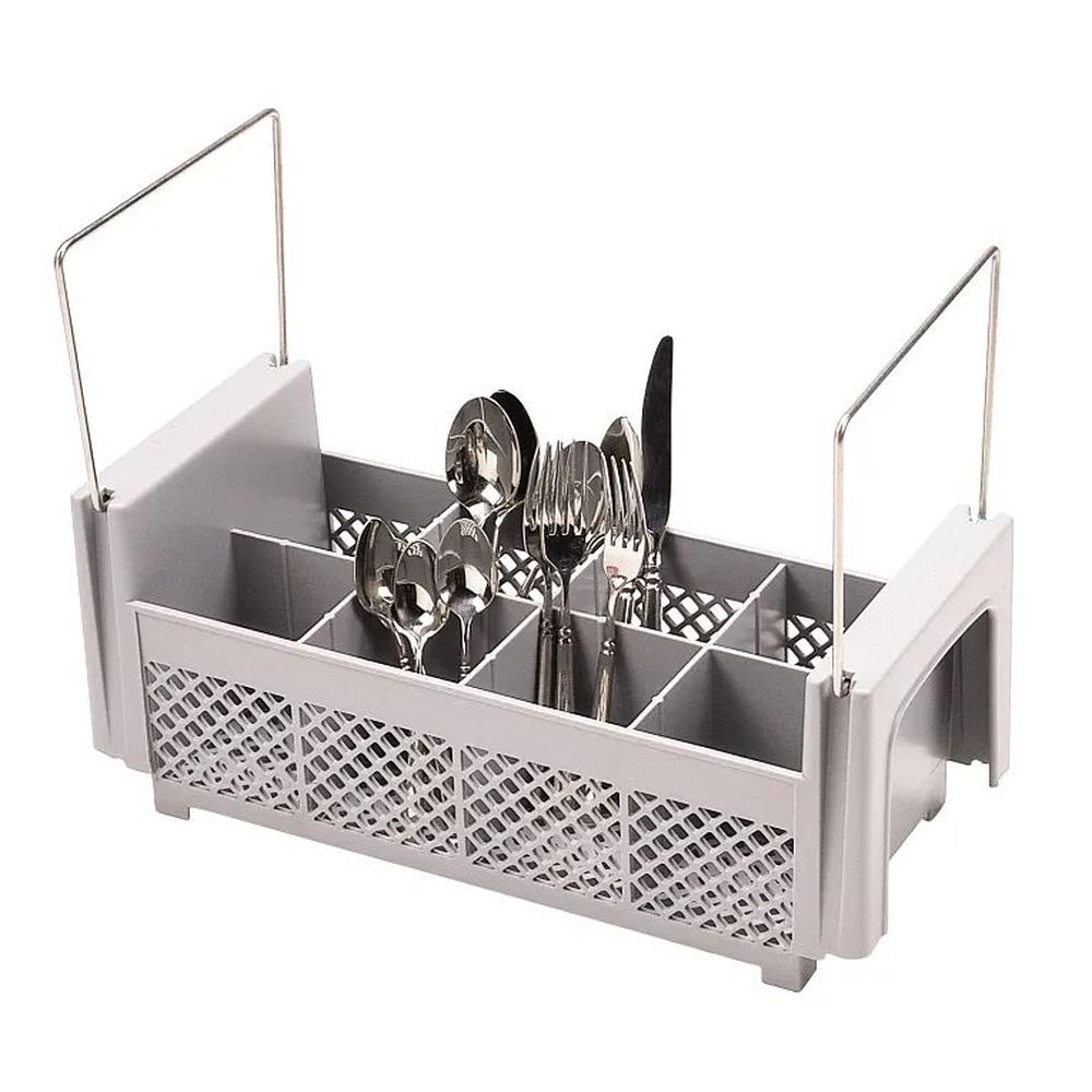 Cambro Camrack Soft Gray Plastic Half Size 8 Compartment Flatware Basket With Handle, 4 3/4 Inch Inside Height -- 6 Per Case