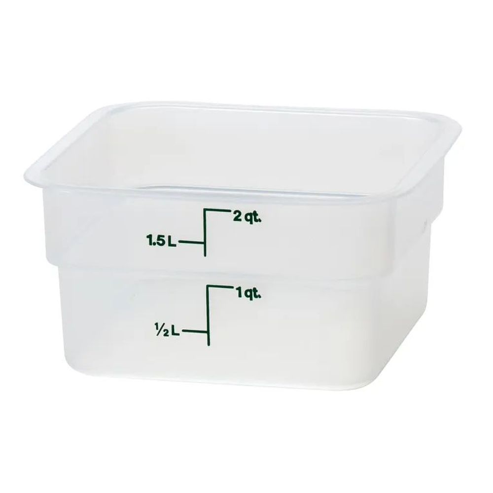 Cambro Camsquares Classic Translucent Polypropylene Food Storage Container With Kelly Green Graduation, 2 Quart Capacity -- 6 Per Case