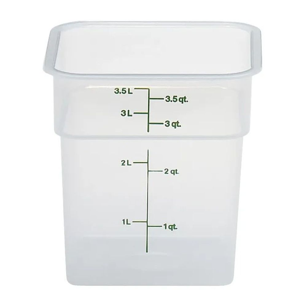 Cambro Camsquares Classic Translucent Polypropylene Food Storage Container With Kelly Green Graduation, 4 Quart Capacity -- 6 Per Case