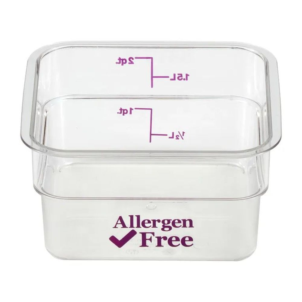 Cambro Camwear Camsquares Clear Polycarbonate Food Storage Container With Allergen Free Purple Graduation, 2 Quart Capacity -- 6 Per Case