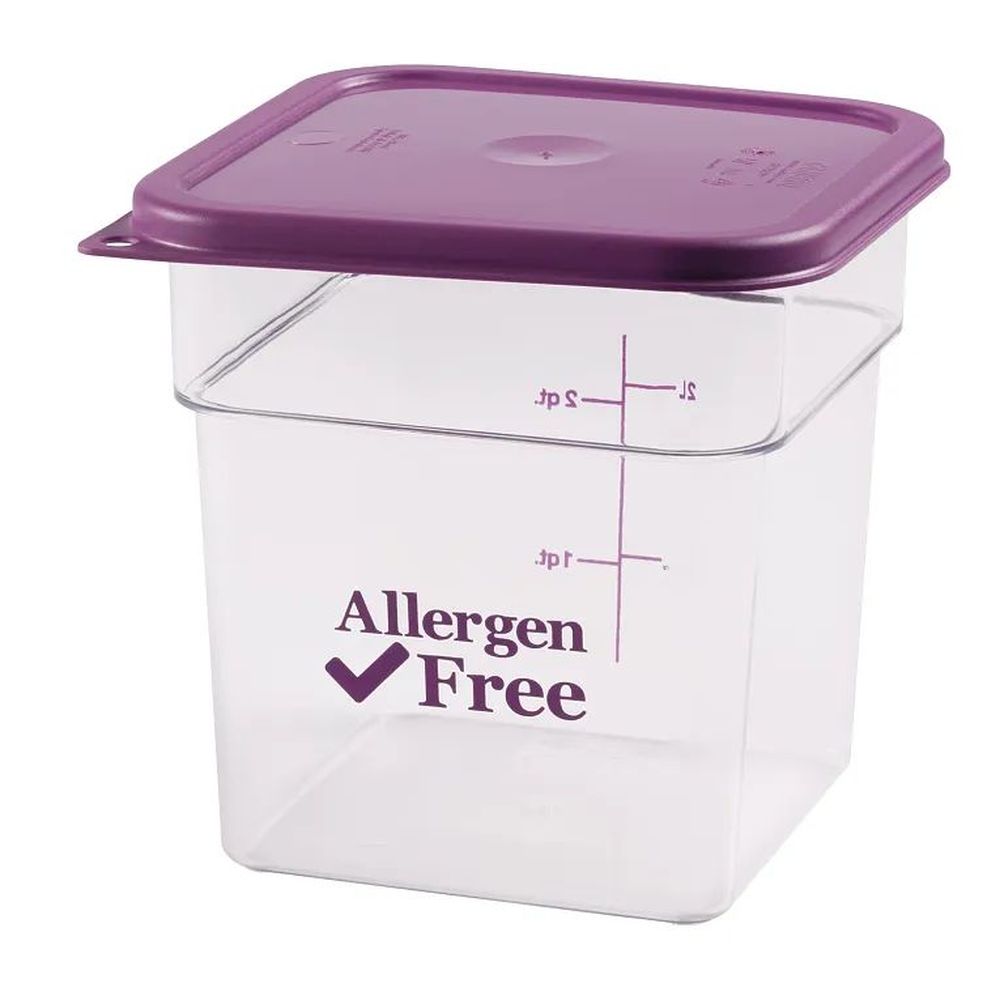 Cambro Camwear Camsquares Clear Polycarbonate Food Storage Container With Allergen Free Purple Graduation, 4 Quart Capacity -- 6 Per Case