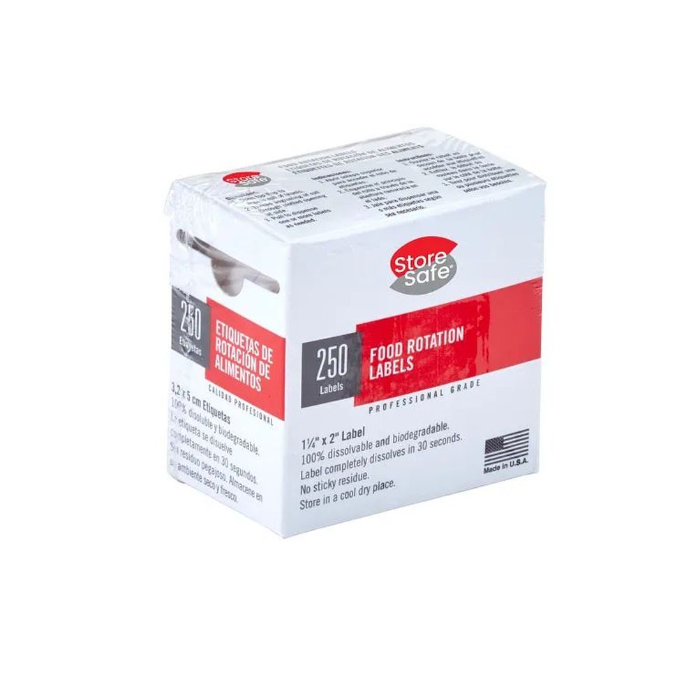 Cambro Storesafe White 1 1/4 X 2 Inch Food Rotation Label - Half Size Bulk Dispenser Pack, 250 Count -- 24 Rolls Per Case