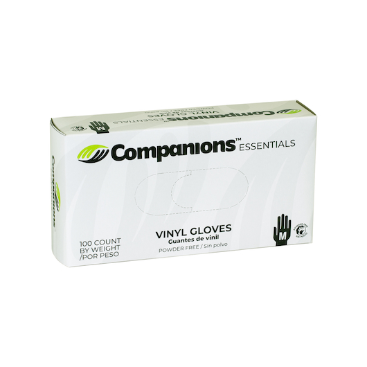 Companions Essentials Medium Powder Free Vinyl Gloves, 100 Count -- 10 Per Case