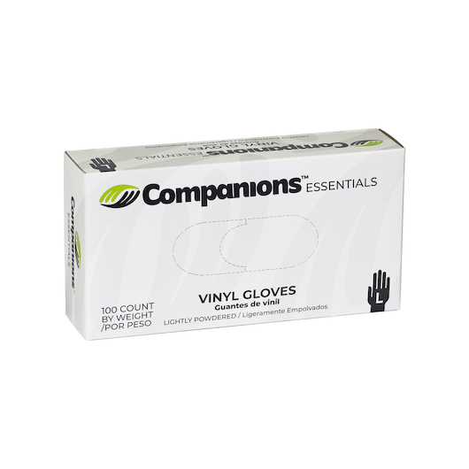 Companions Essentials Large Lightly Powdered Vinyl Gloves, 100 Count -- 10 Per Case