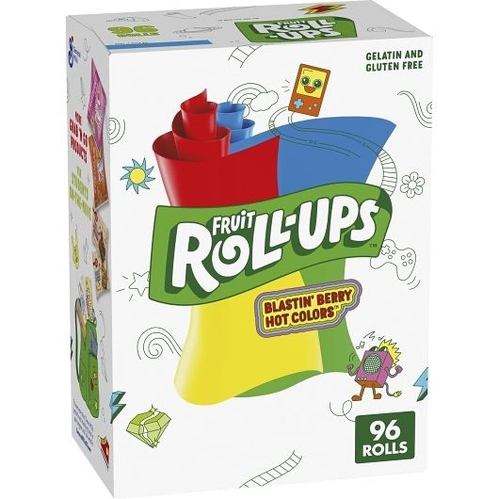 Fruit Roll-ups Individually Wrapped Reduced Sugar Blastin' Berry Fruit Snacks, 0.5 Ounce -- 96 Per Case