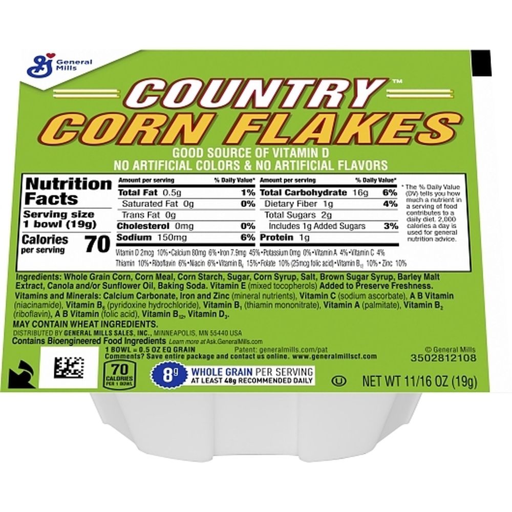 Country Corn Flakes Cereal, 0.69 Ounce Bowl -- 96 Per Case