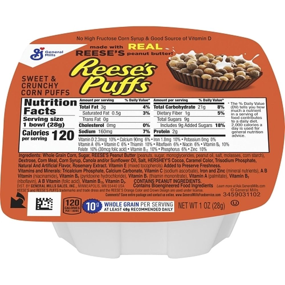 Reese's Puffs Sweet And Crunchy Corn Cereal, 1 Ounce -- 96 Per Case