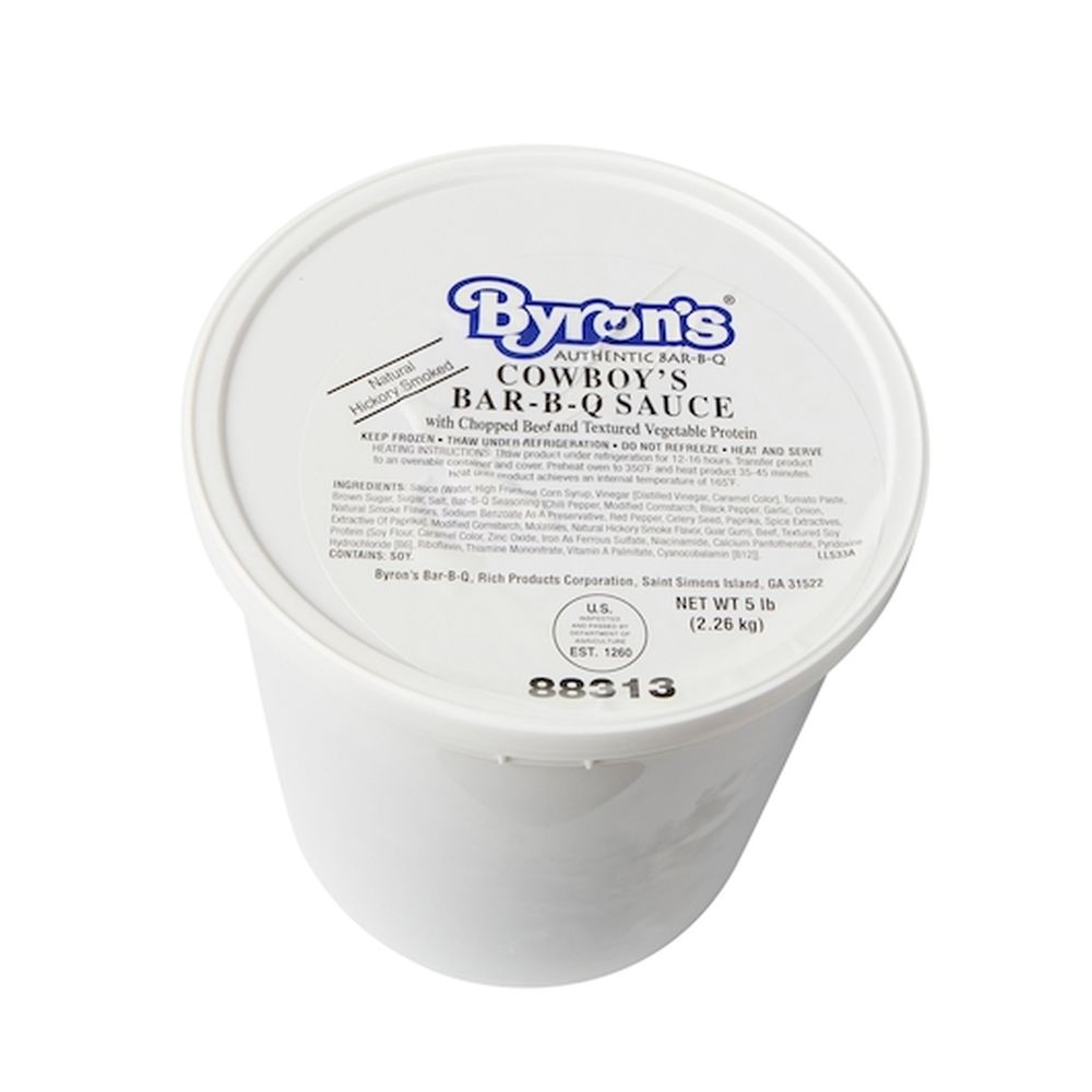 Byron's Cowboys Barbecue Sauce With Chopped Beef And Textured Vegetable Protein, 5 Pound -- 4 Per Case