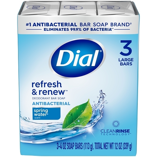Dial Spring Water Antibacterial Bar Soap, 3 Count -- 12 Per Case