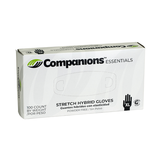 Companions Essentials Clear Extra Large Stretch Hybrid Gloves, 100 Count -- 10 Per Case