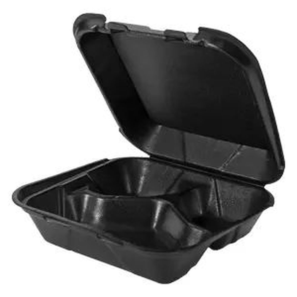 Snap It Lock Black Foam Medium 3-Compartment Square Hinged Container