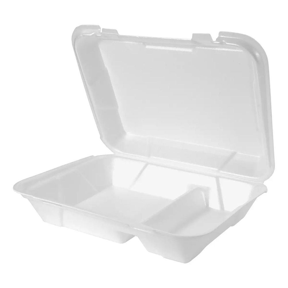 Snap It Lock White Foam Super Jumbo 2-Compartment Rectangle Hinged Container