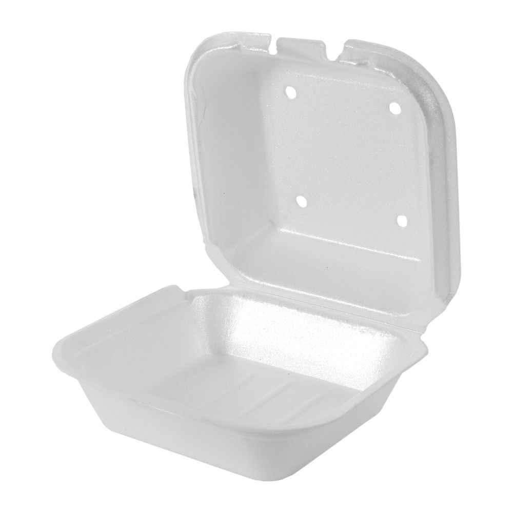 Snap It Lock White Foam Vented Jumbo Hinged Sandwich Container