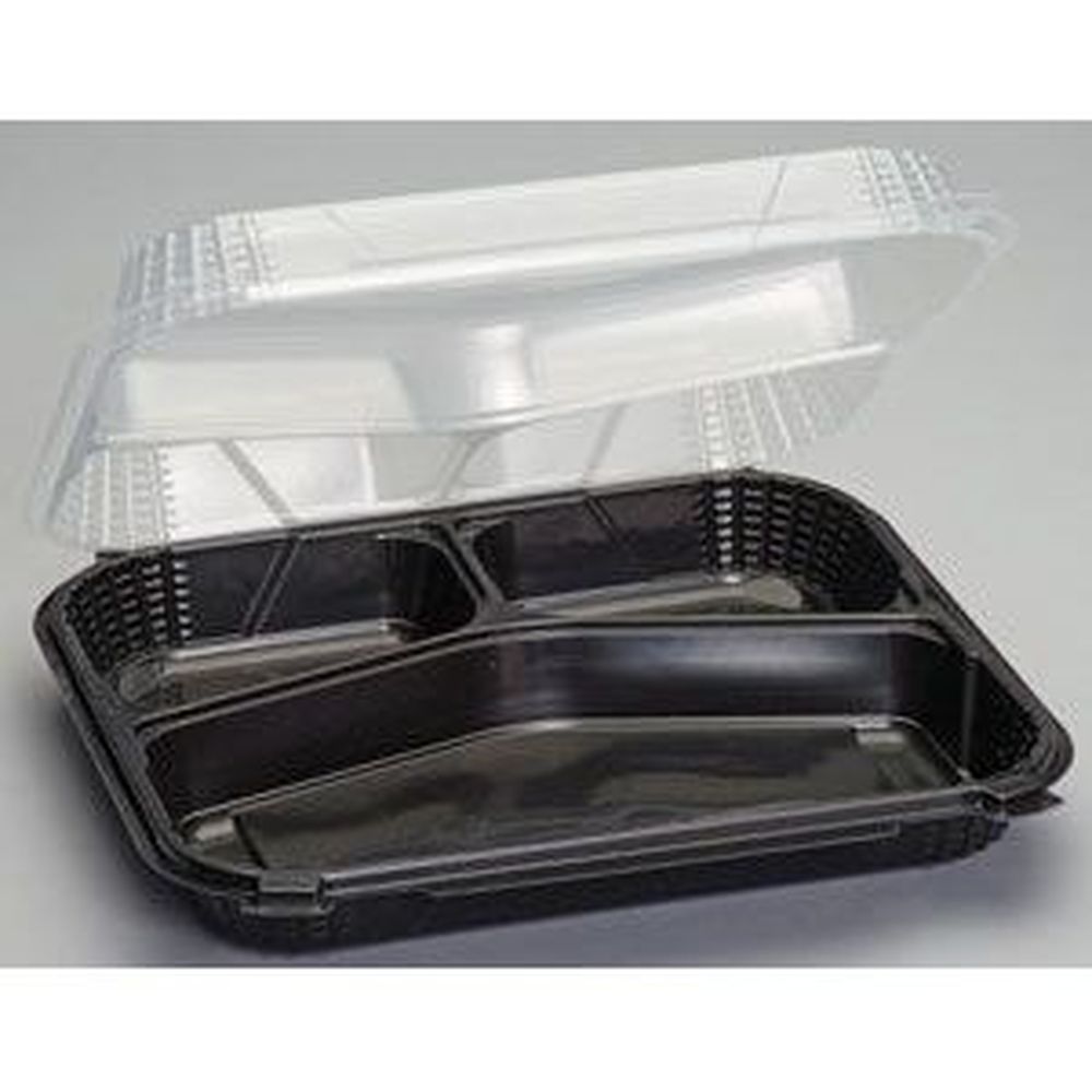 ProView Black / Clear Polypropylene Jumbo 3 Compartment Close-Off Hinged Container