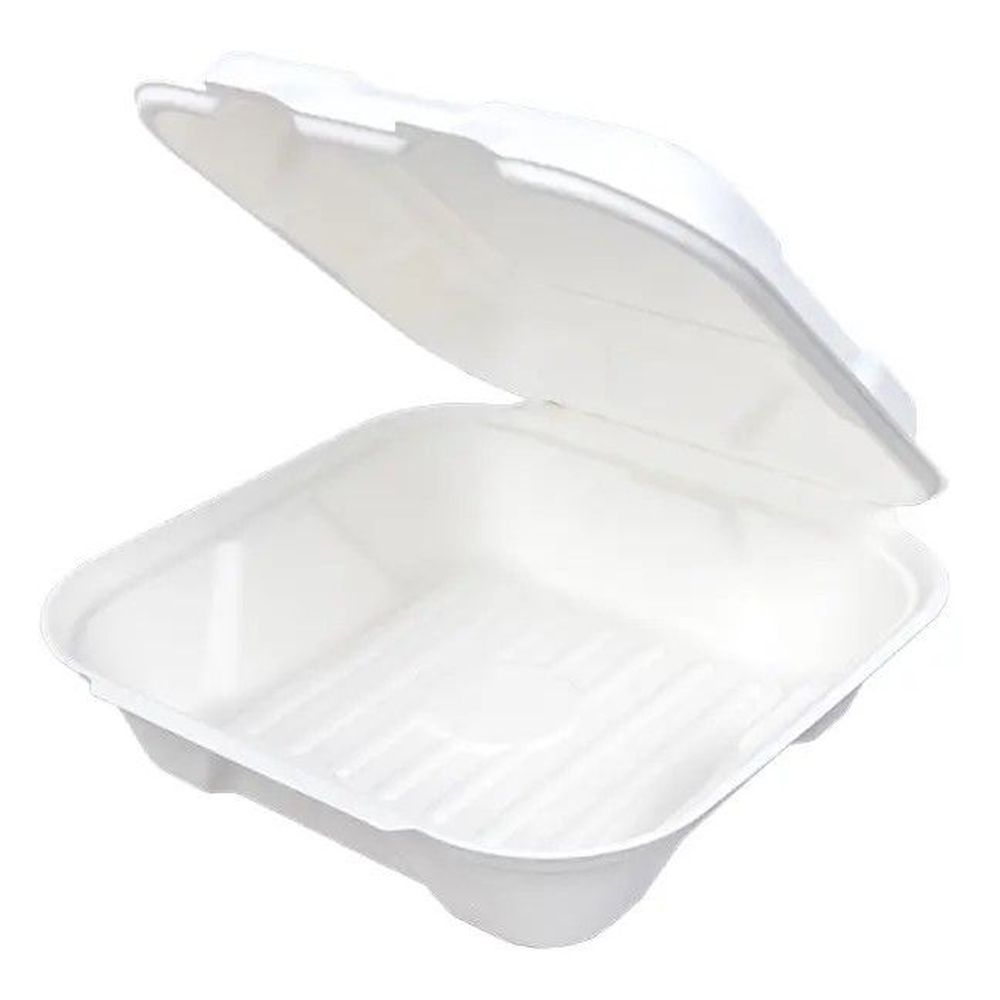 Harvest White Molded Fiber Square PFAS Free Hinged Container