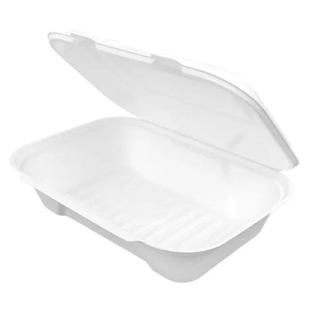 Harvest White Molded Fiber Rectangle PFAS Free Hinged Container