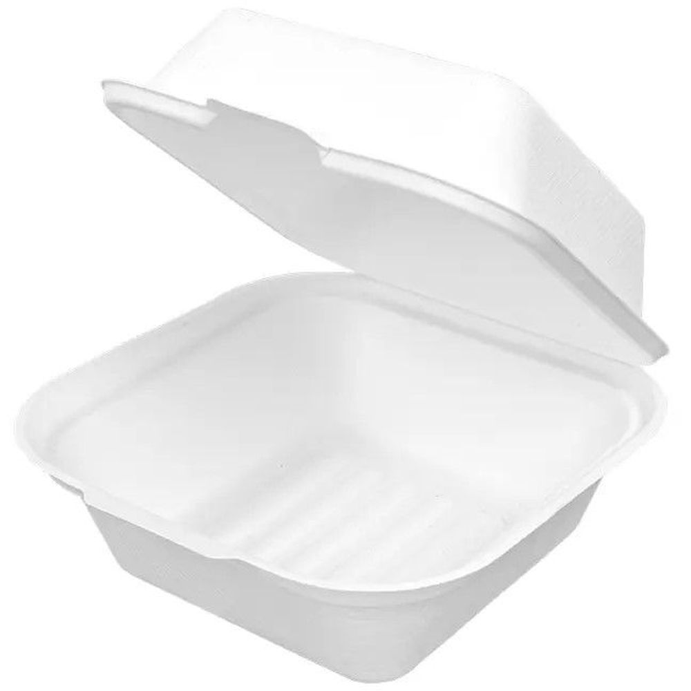 White Molded Fiber Square PFAS Free Hinged Container 6 x 6 inch