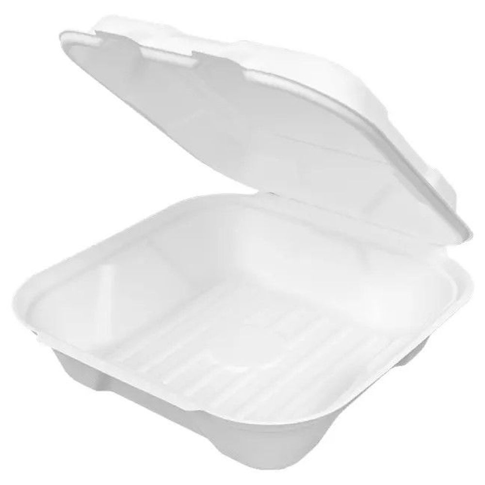 White Molded Fiber Square PFAS Free Hinged Container
