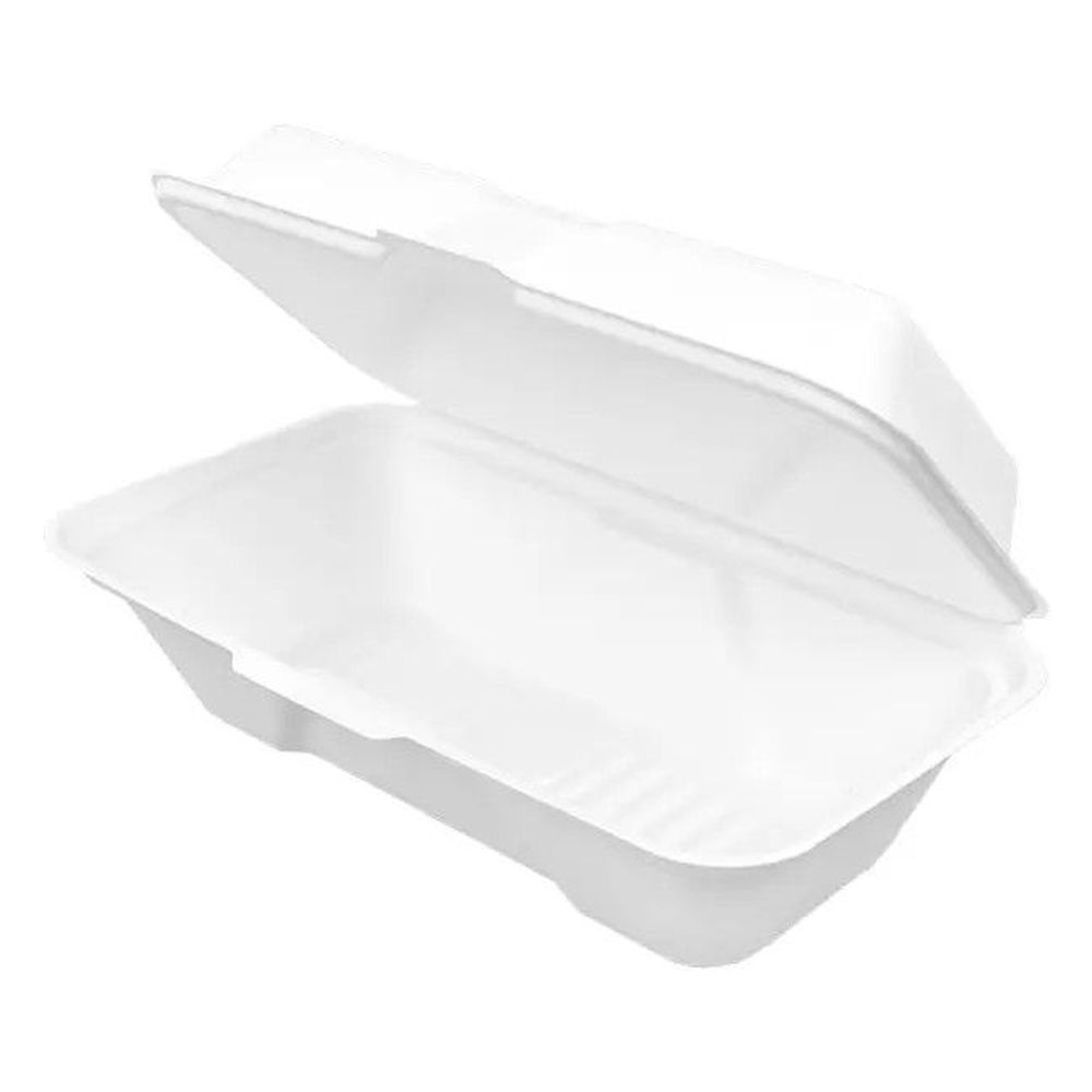 Harvest White Molded Fiber PFAS Free Hinged Hoagie Container