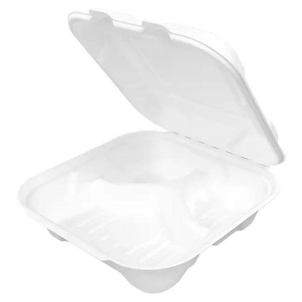 Harvest White Fiber Square 3 Compartment PFAS Free Hinged Container