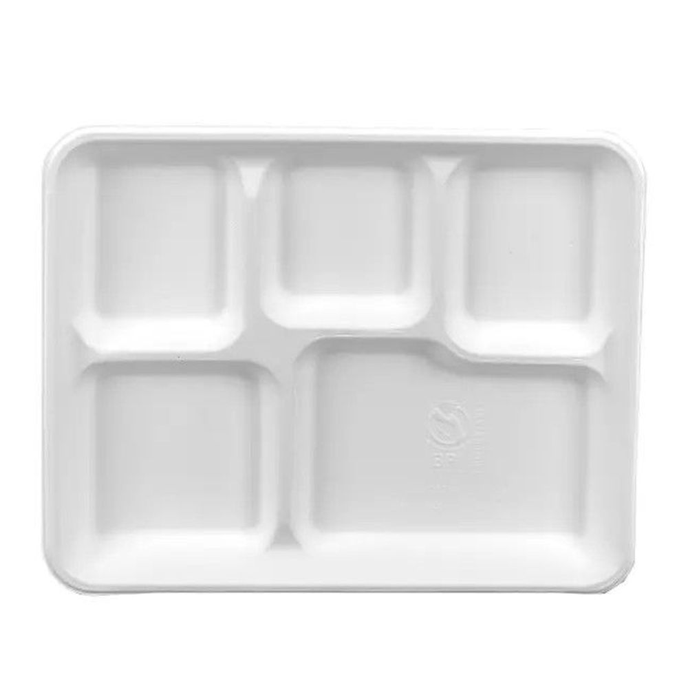 Harvest White Molded Fiber PFAS Free 5 Compartment Serving Tray