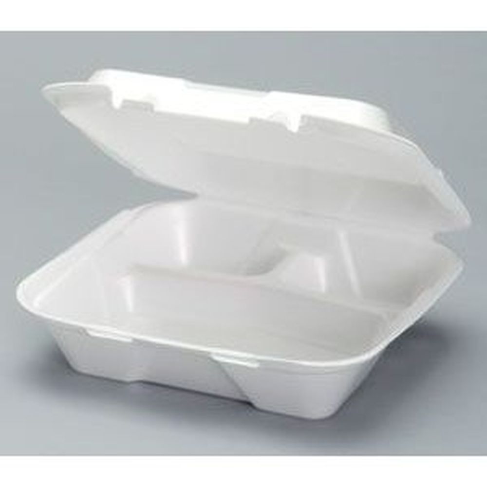 Snap It Lock White Foam Large 3-Compartment Hinged Container