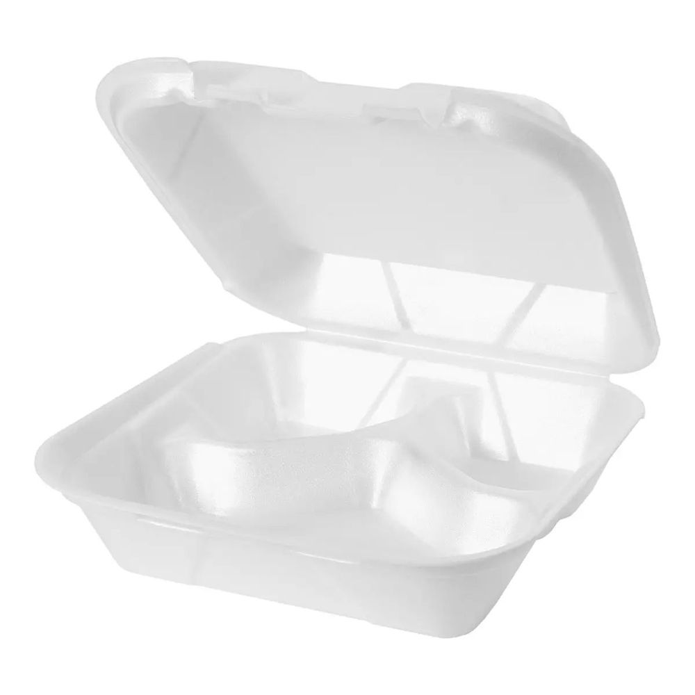 Snap It Lock White Foam Medium 3-Compartment Square Hinged Container