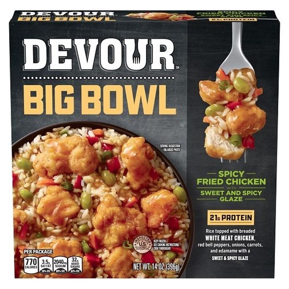 Devour Big Bowl Spicy Fried Chicken With Sweet And Spicy Glaze, 14 Ounce -- 5 Per Case