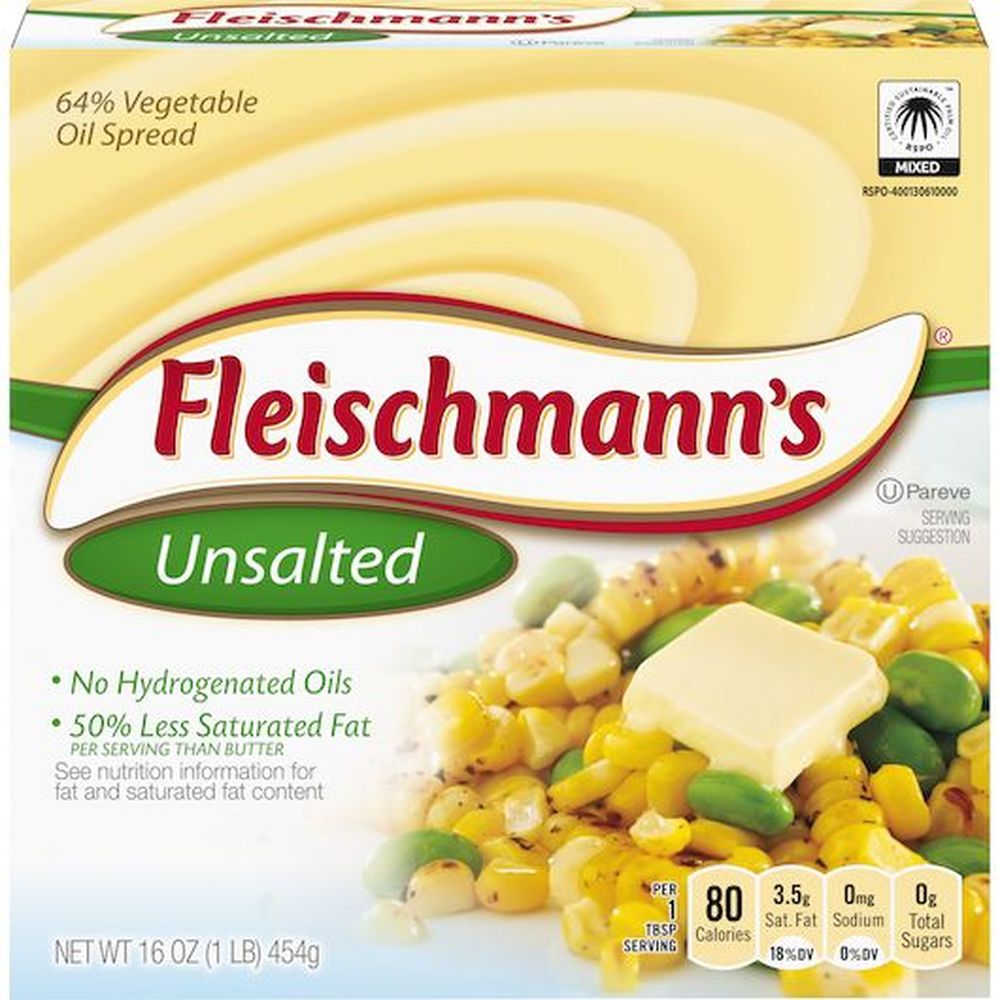 Fleischmanns Unsalted 64 Percent Vegetable Oil Spread Sticks, 16 Ounce -- 18 Per Case