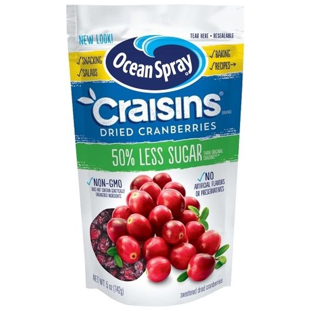 Ocean Spray Craisins 50 Percent Less Sugar Dried Cranberries, 5 Ounce -- 12 Per Case