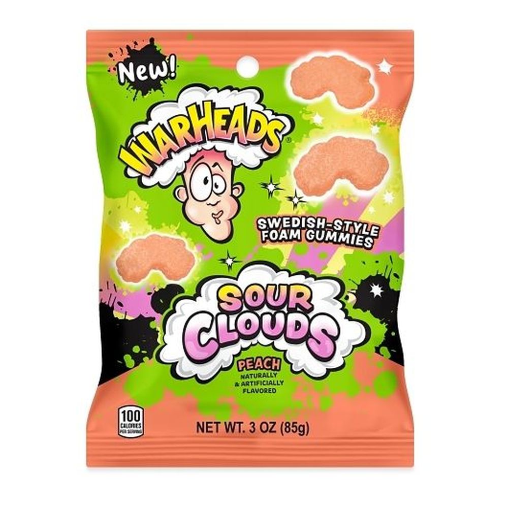 Warheads Peach Sour Clouds Gummi Candy - Peg Bag, 3 Ounce -- 12 Per Case