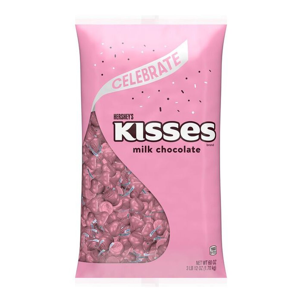 Hershey's Kisses Pink Foils Milk Chocolate Candy - Laydown Bag, 60 Ounce -- 6 Per Case