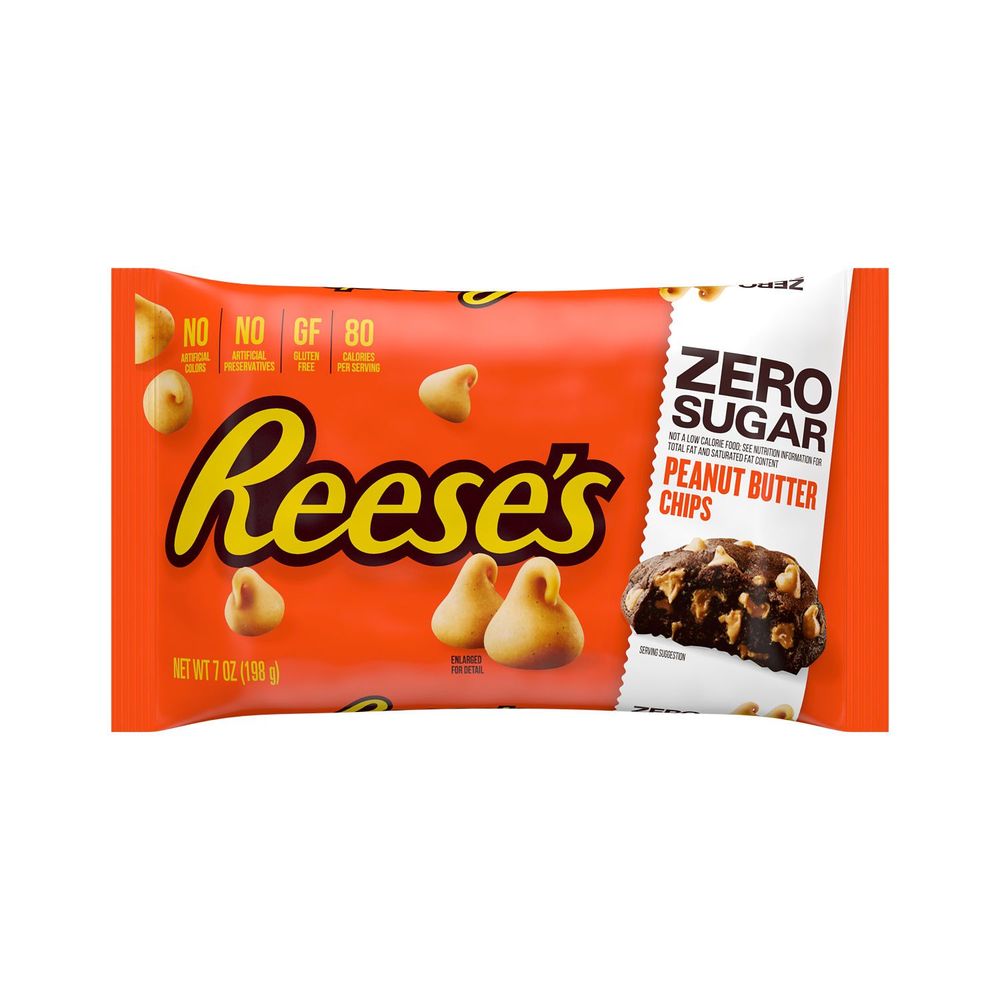 Chips De Mantequilla De Maní Sin Azúcar Reese's - Bolsa Para Exhibición Horizontal, 7 Onzas -- 12 Por Caja