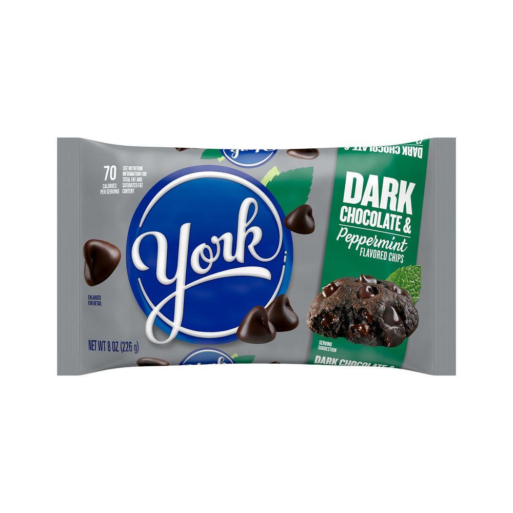 York Dark Chocolate And Peppermint Flavored Baking Chips - Laydown Bag, 8 Ounce -- 12 Per Case