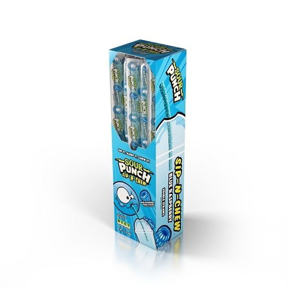 Sour Punch Sip N Chew Blue Raspberry Candy Straws, 0.9 Ounce -- 360 Per Case