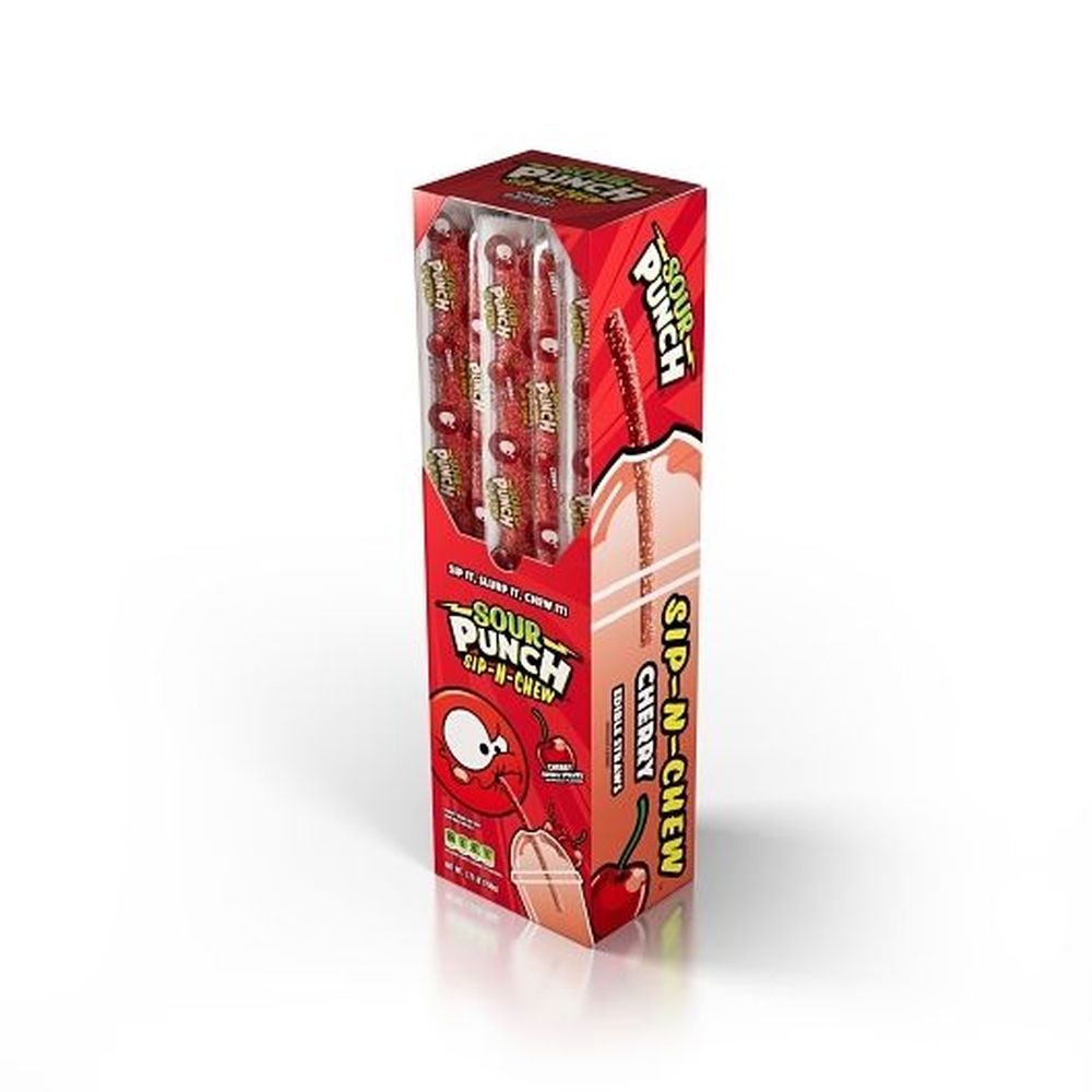 Sour Punch Sip N Chew Cherry Caddy Straws, 0.9 Ounce -- 360 Per Case