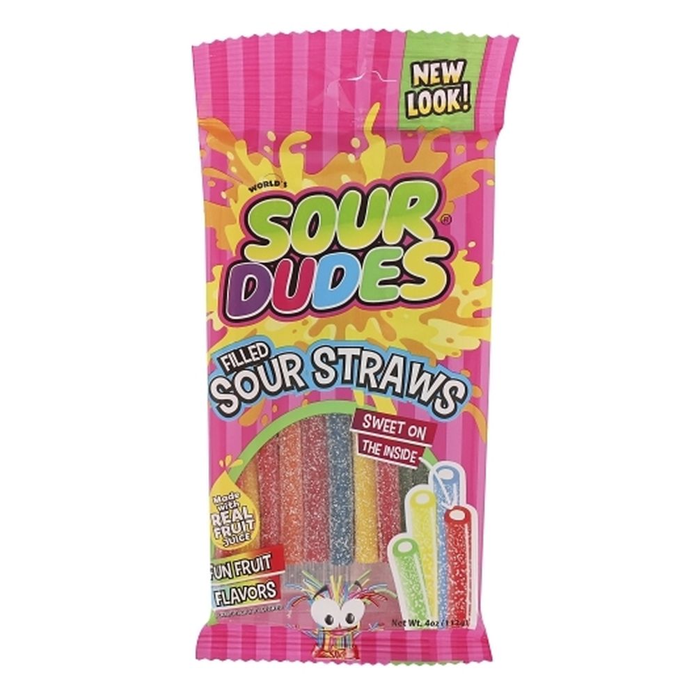 Sour Dudes Filled Sour Straws, 4 Ounce -- 12 Per Case