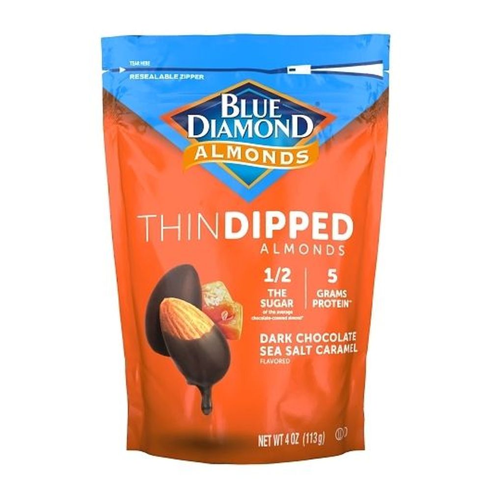 Blue Diamond Thin Dipped Dark Chocolate Sea Salt Caramel Almonds, 4 Ounce -- 8 Per Case