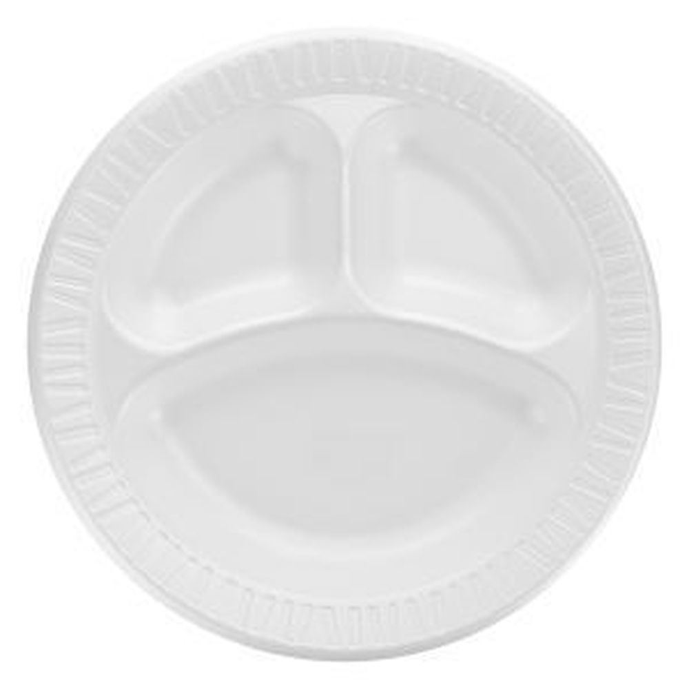 Quiet Classic White Xps Laminated Foam 3-compartment Plate, 10.25 Inch -- 500 Per Case