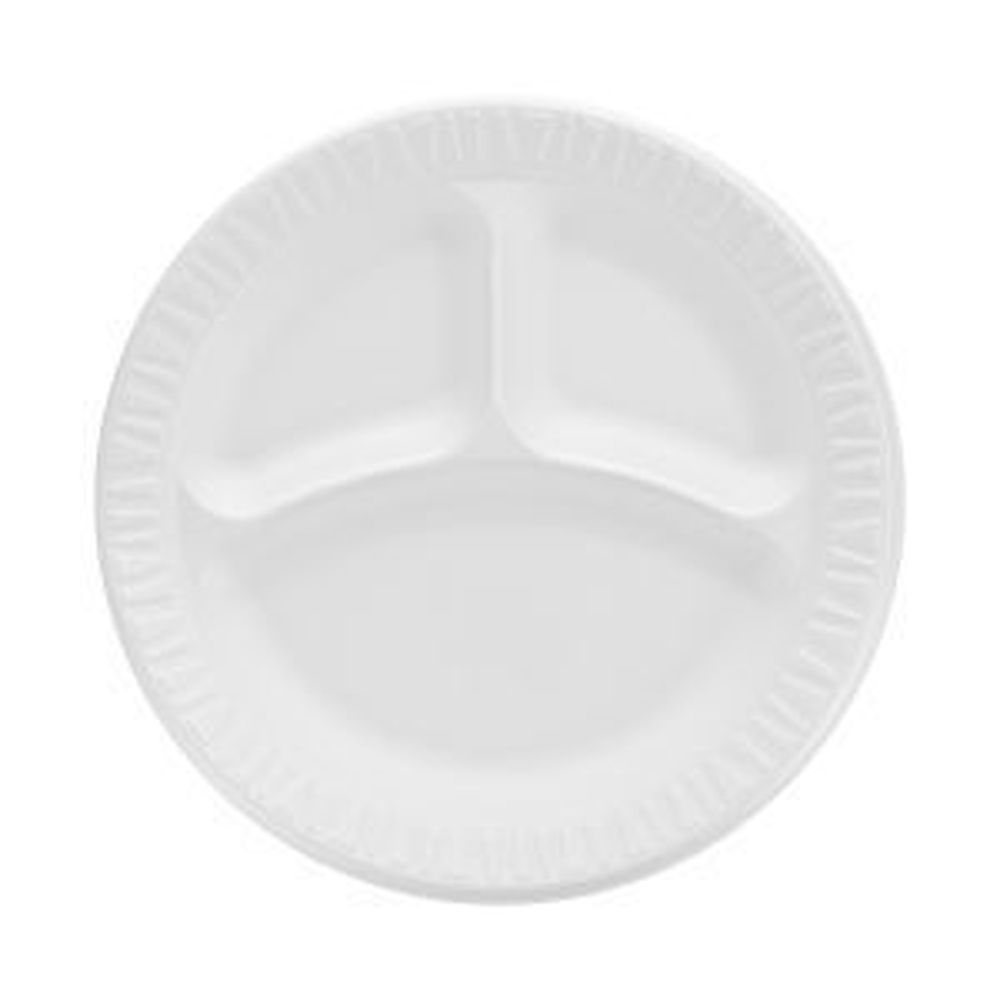 Concorde Xps White Non-laminated Foam 3-compartment Plate, 9 Inch -- 500 Per Case