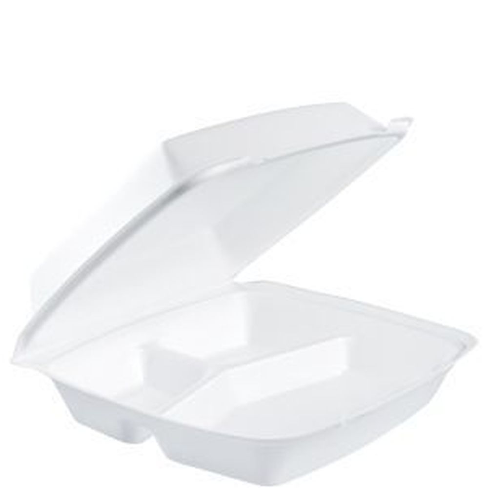 White EPS Perforated Foam 3-Compartment Container with Removable Lid