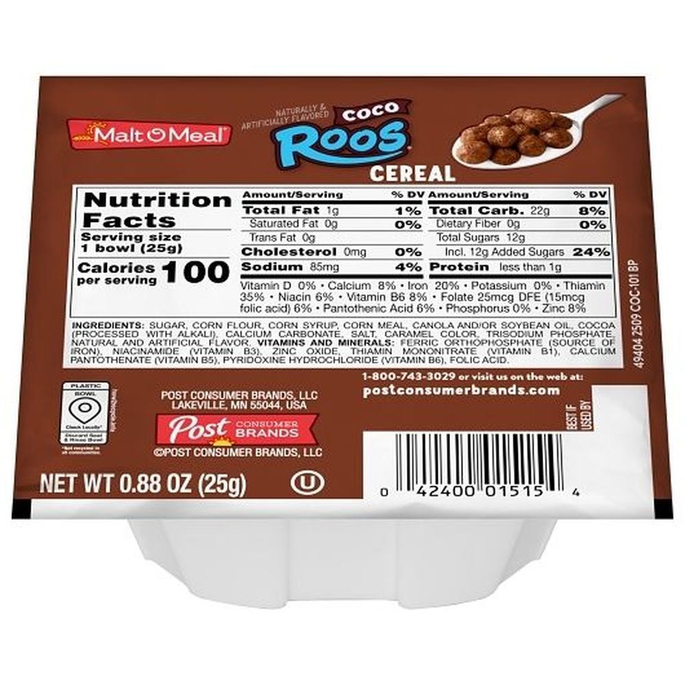 Malt-o-meal Coco-roos Cereal, Single Serve Bowl, 0.875 Ounce -- 96 Per Case