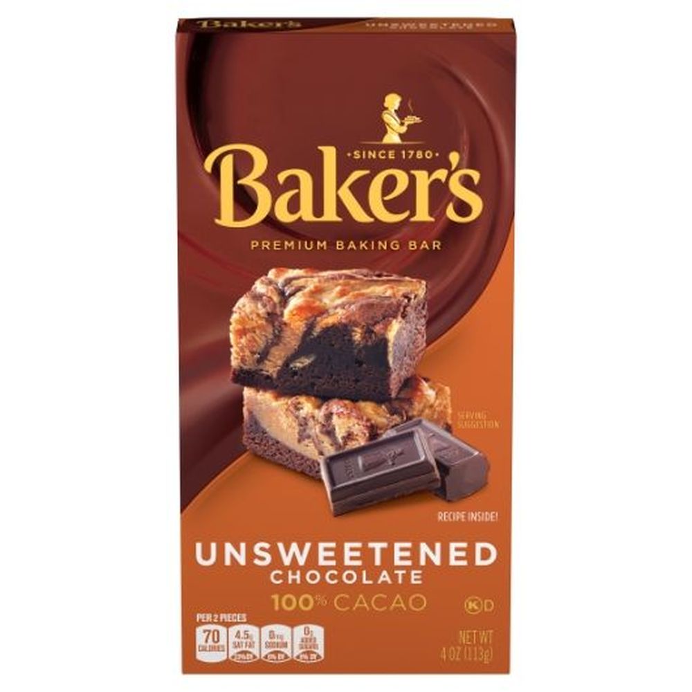 Baker's Premium Unsweetened Chocolate Baking Bar, 4 Ounce -- 12 Per Case