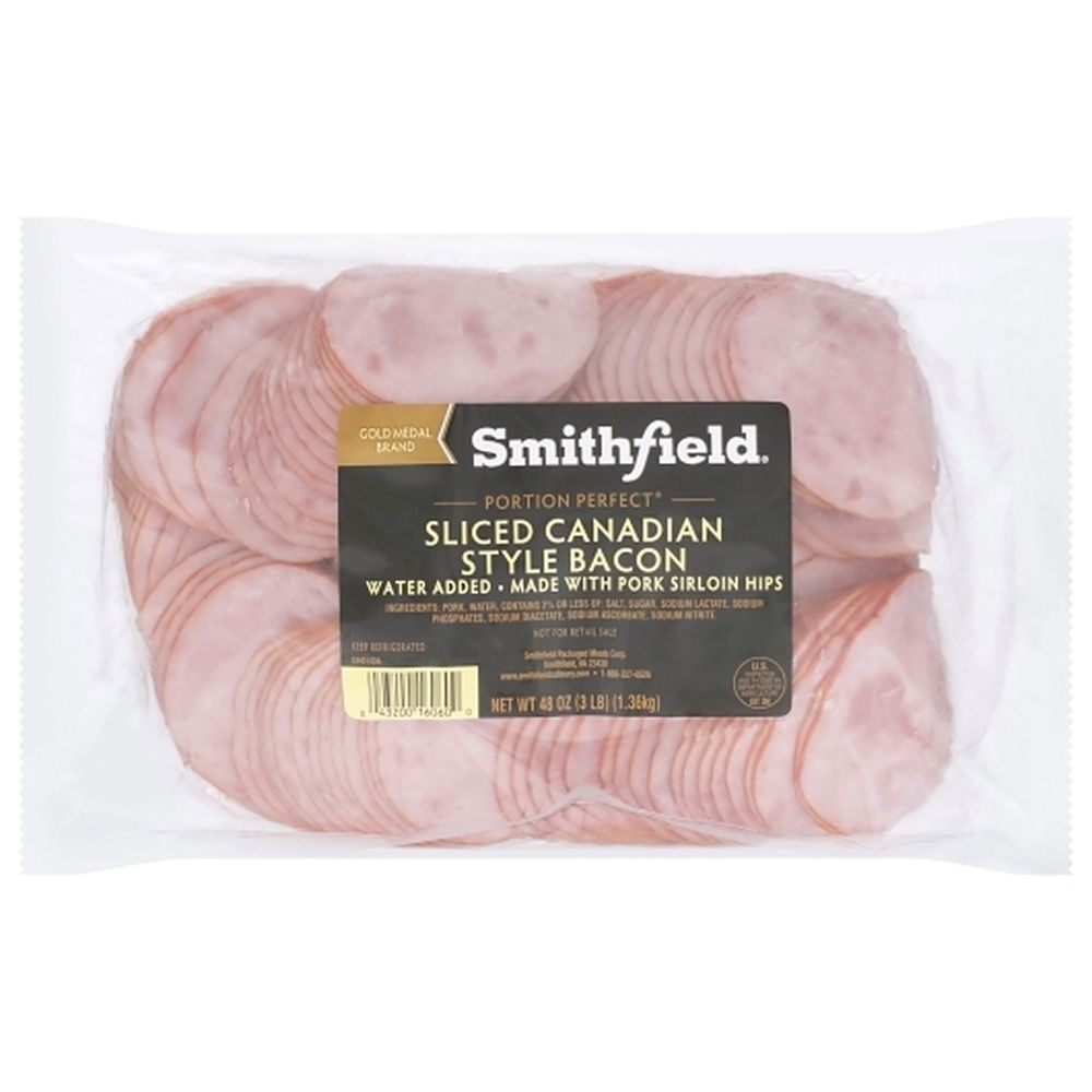 Smithfield Gold Medal Water Added Canadian Bacon, 3 Pound -- 4 Per Case