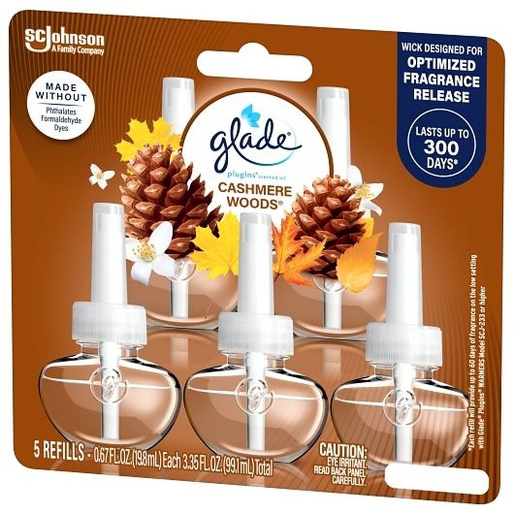Glade Cashmere Woods Plugins Scented Oil Refill, 3.35 Fluid Ounce -- 5 Per Case