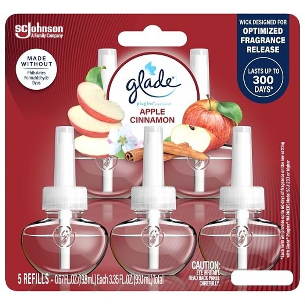 Glade Apple Cinnamon Plugins Scented Oil Refill, 3.35 Fluid Ounce -- 5 Per Case