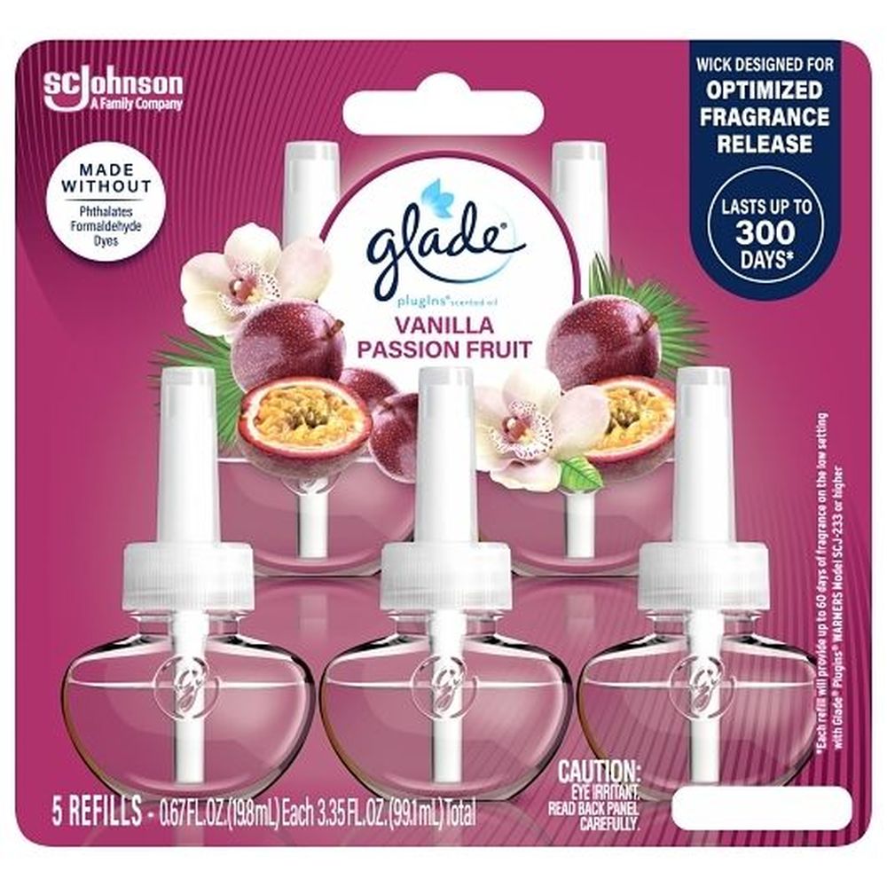 Glade Vanilla Passion Fruit Plugins Scented Oil Refill, 3.35 Fluid Ounce -- 5 Per Case