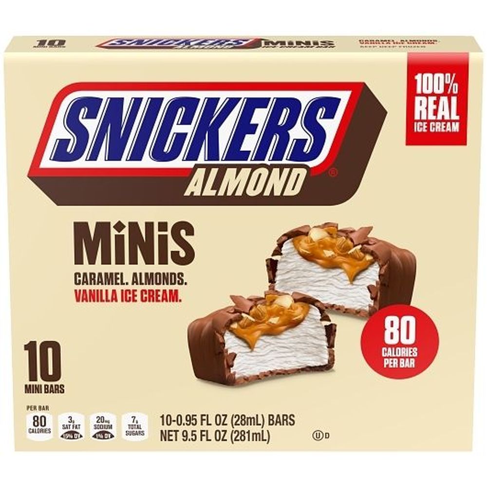 Case Snickers Snickers Caramel Almond Mini Vanilla Ice Cream Bar, 7.5 Ounce -- 8 per case