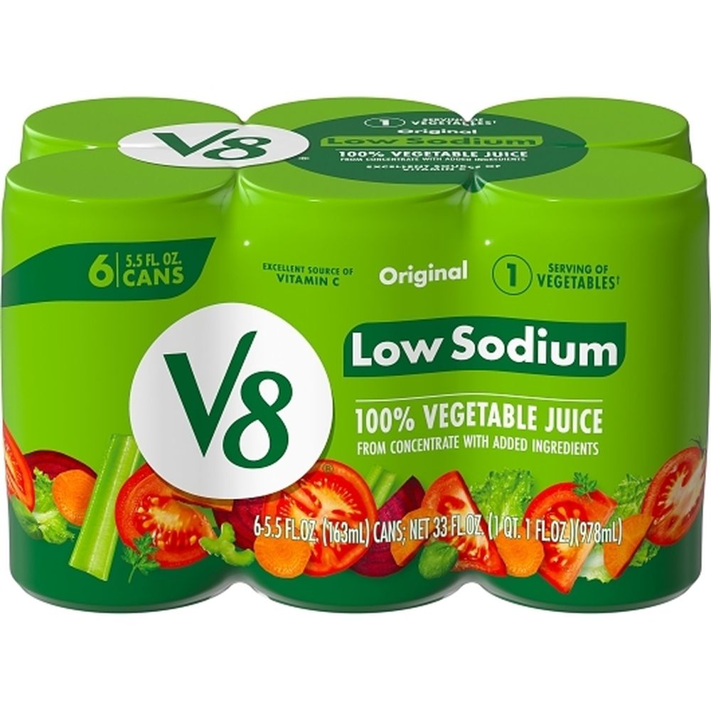 V8 Low Sodium Original 100 Percent Vegetable Juice, 5.5 Fluid Ounce -- 48 Per Case